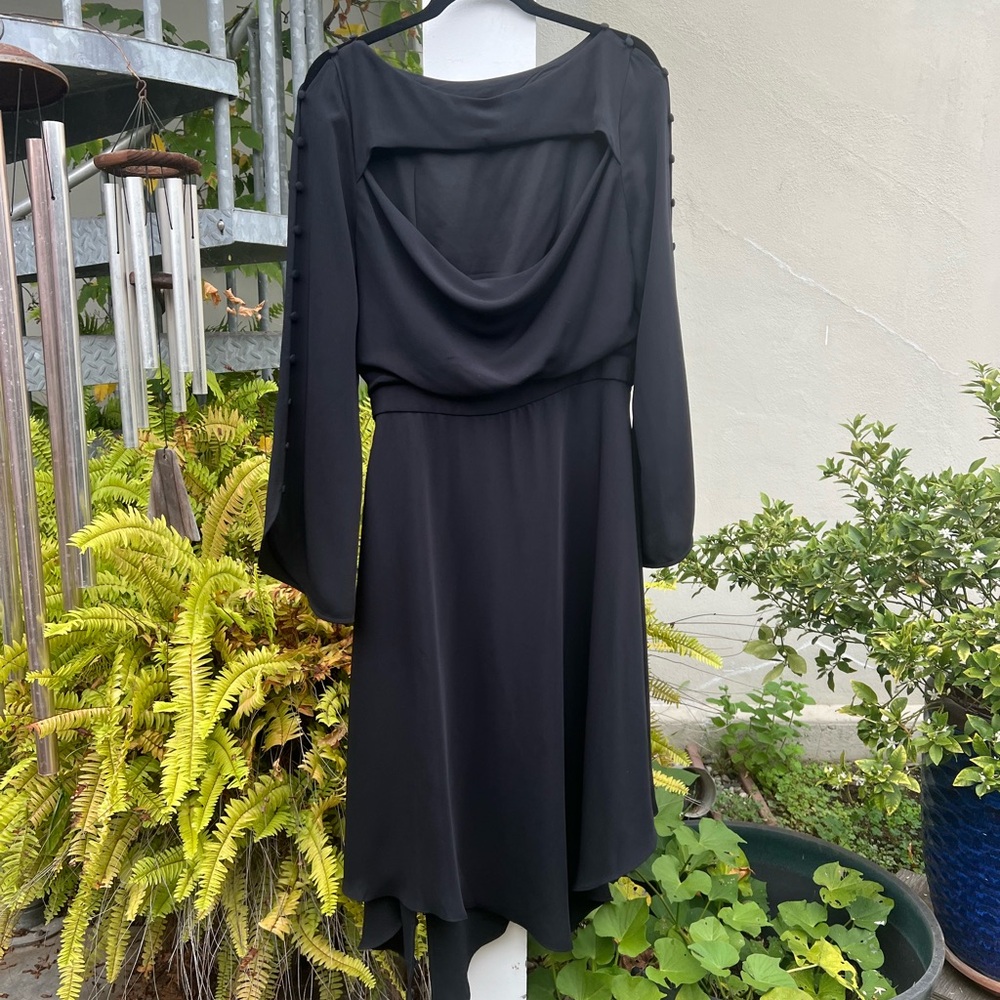 NWOT-Beautiful black silk open back midi dress. Great for semi formal-holidays - Picture 2 of 7